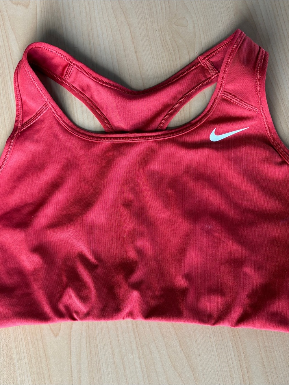 Nike Women's Red Orange DRIFIT Racerback Crop Sports Bra with White Swoosh